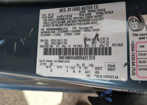 2011 Mercury Milan from USA, damaged, VIN 3MEHM0HA8BR601310